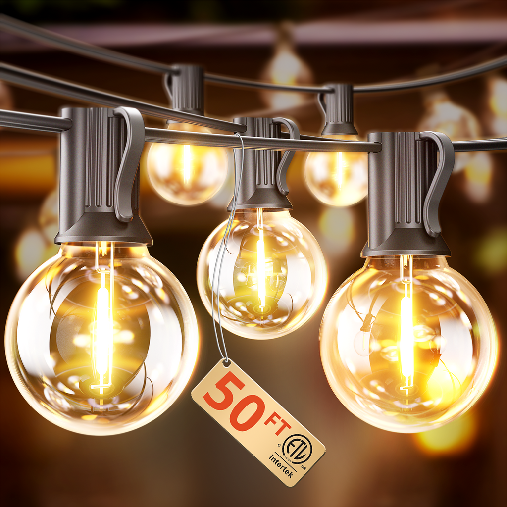 VIPAR Outdoor String Lights,50FT 27 G40 Patio Lights Waterproof for Balcony