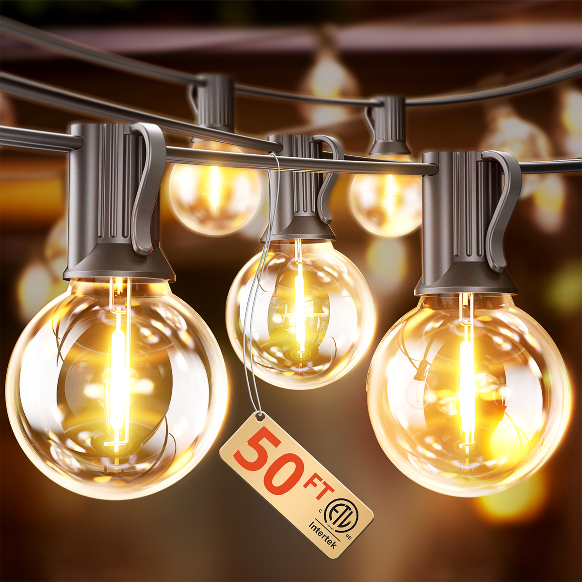 VIPAR Outdoor String Lights,50FT 27 G40 Patio Lights Waterproof for Balcony