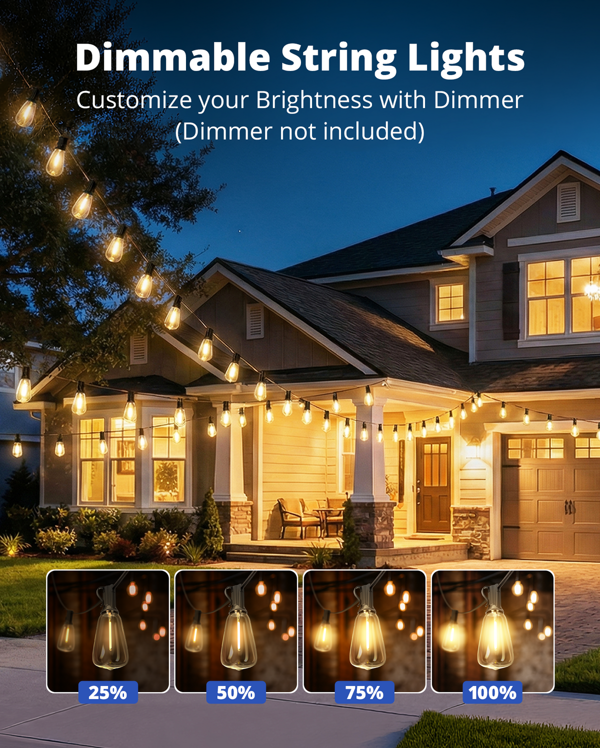 Outdoor String Lights 120FT, Outdoor Party Light with 58 Edison Lights Bulb