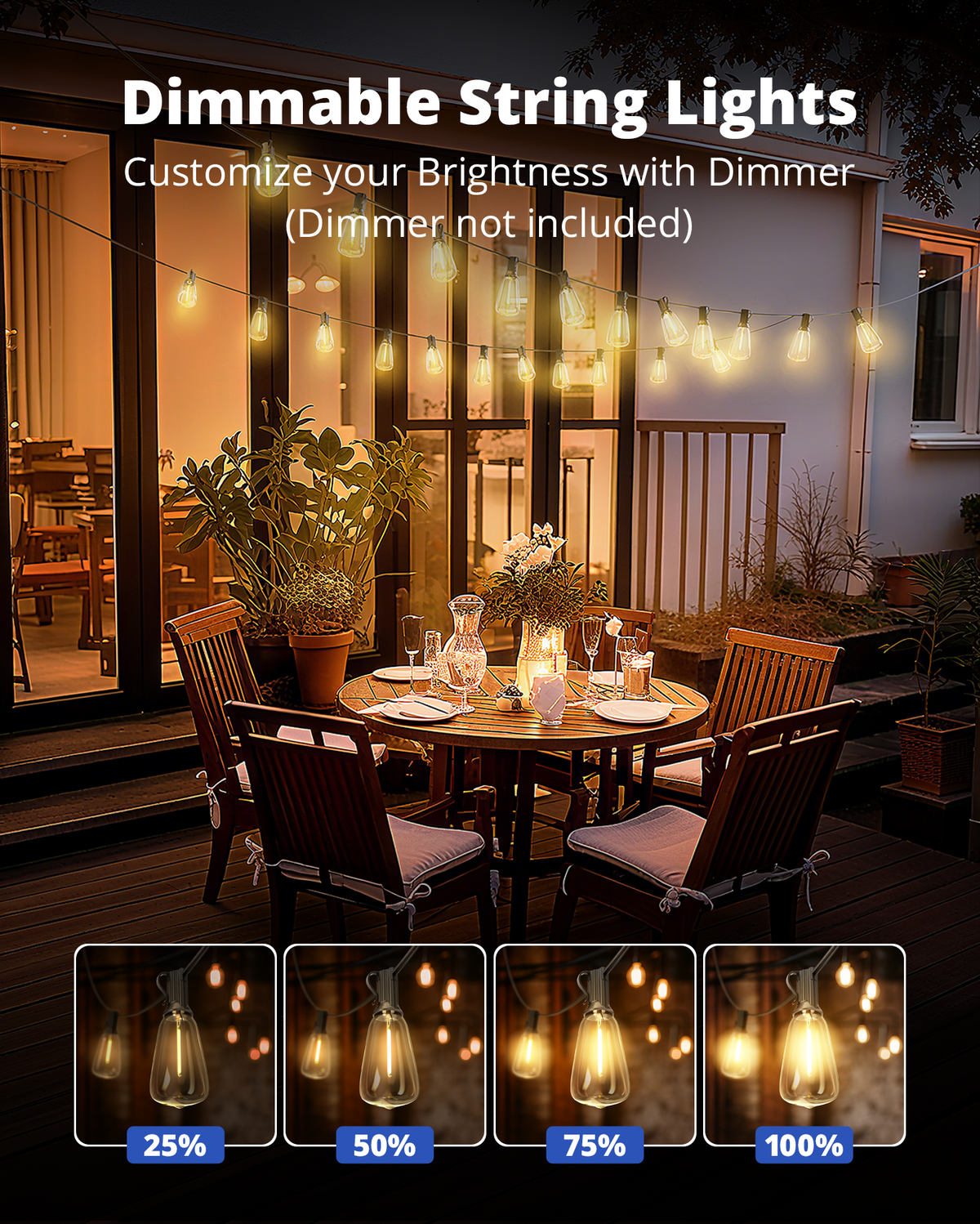 Outdoor String Lights 50FT, Patio Lights Outdoor Waterproof with 27 Bulbs