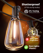 VIPAR Outdoor String Lights,25FT LED Patio Lights Waterproof 11 ST38 Bulbs