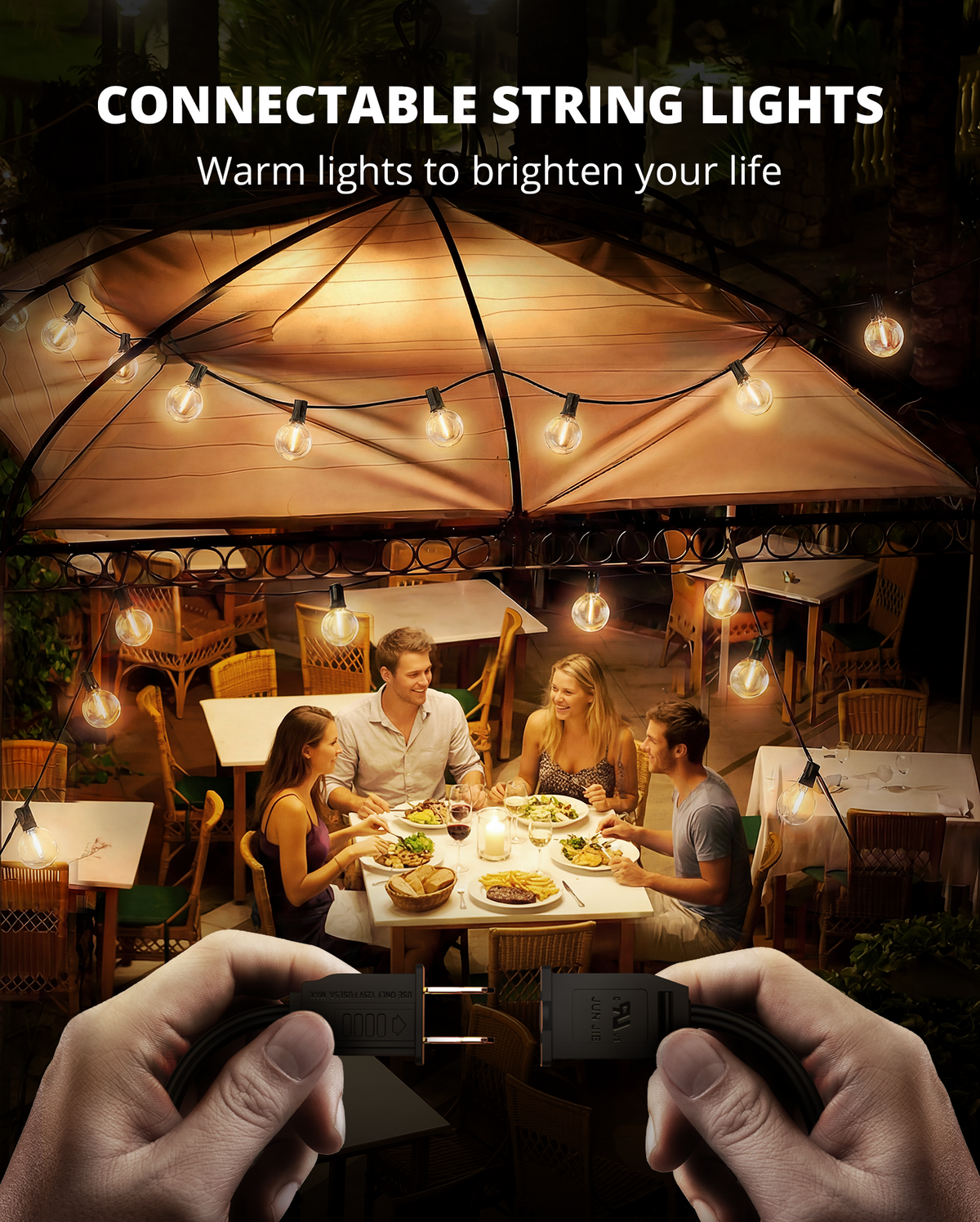 VIPAR Outdoor String Lights,50FT 27 G40 Patio Lights Waterproof for Balcony