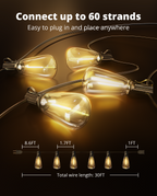 VIPAR Outdoor String Lights, 30FT LED Patio Lights Waterproof 14 ST38 Bulbs