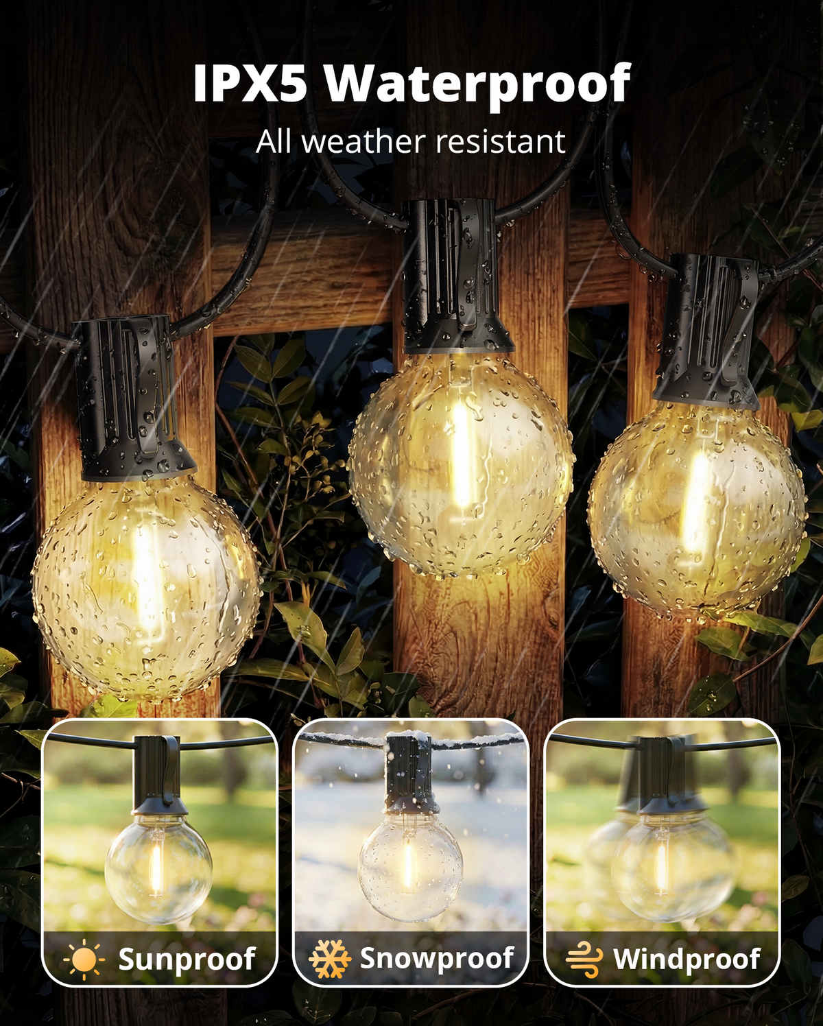 VIPAR Outdoor String Lights,50FT 27 G40 Patio Lights Waterproof for Balcony
