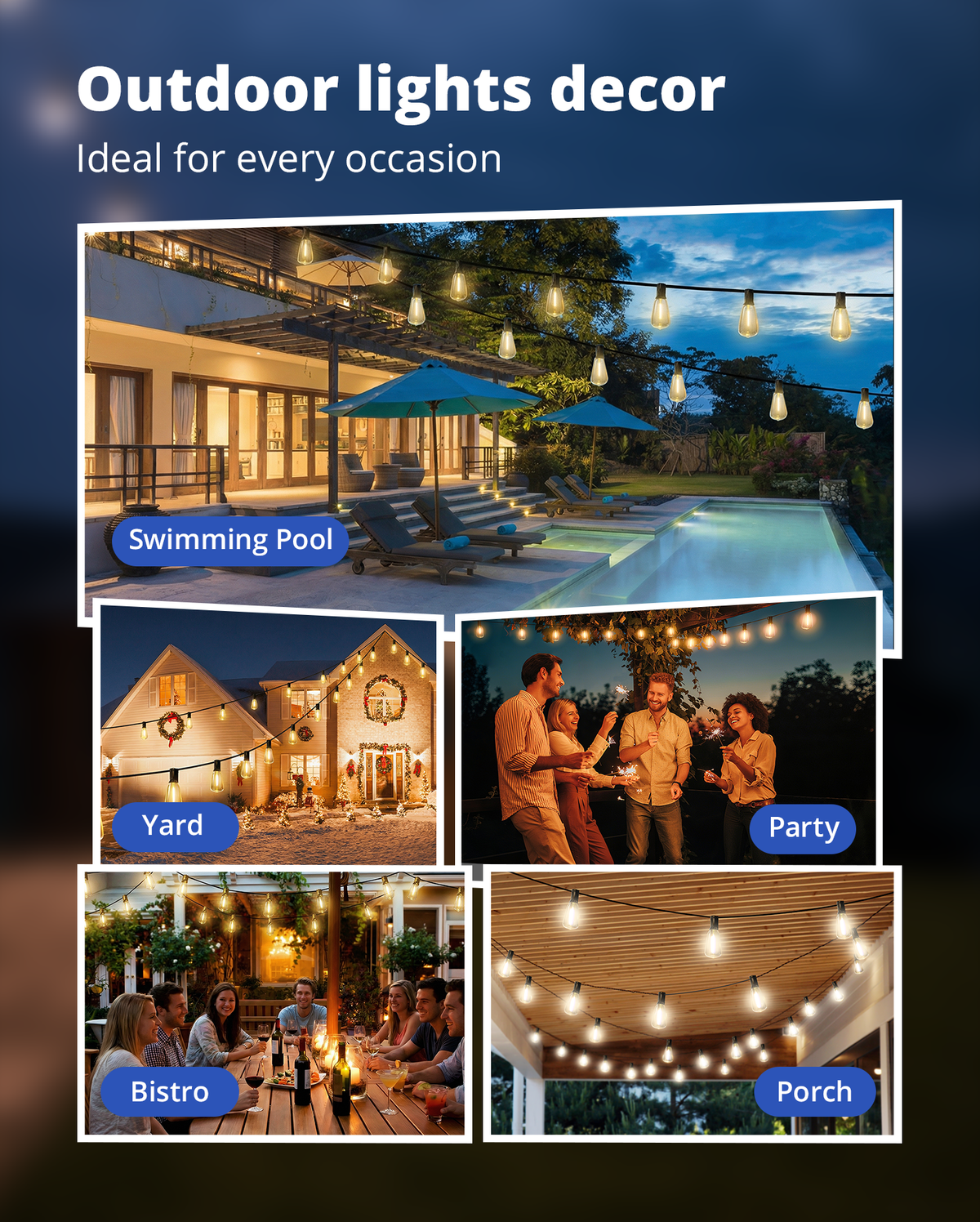 Outdoor String Lights 120FT, Outdoor Party Light with 58 Edison Lights Bulb