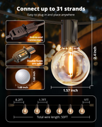 VIPAR Outdoor String Lights,50FT 27 G40 Patio Lights Waterproof for Balcony