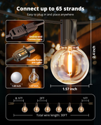 VIPAR Outdoor String Lights,30FT 13 G40 Patio Lights Waterproof for Balcony