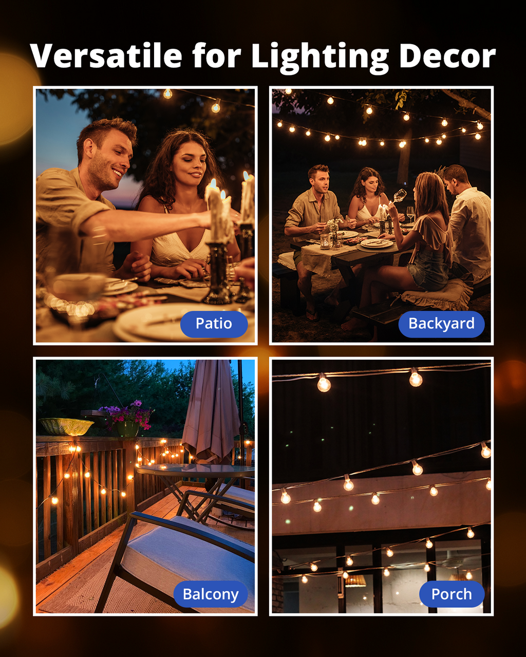 VIPAR Outdoor String Lights,60FT 32 G40 Patio Lights Waterproof for Outside