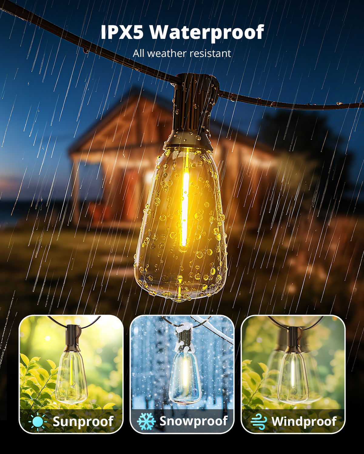 Outdoor String Lights 120FT, Outdoor Party Light with 58 Edison Lights Bulb