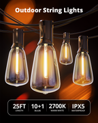VIPAR Outdoor String Lights,25FT LED Patio Lights Waterproof 11 ST38 Bulbs