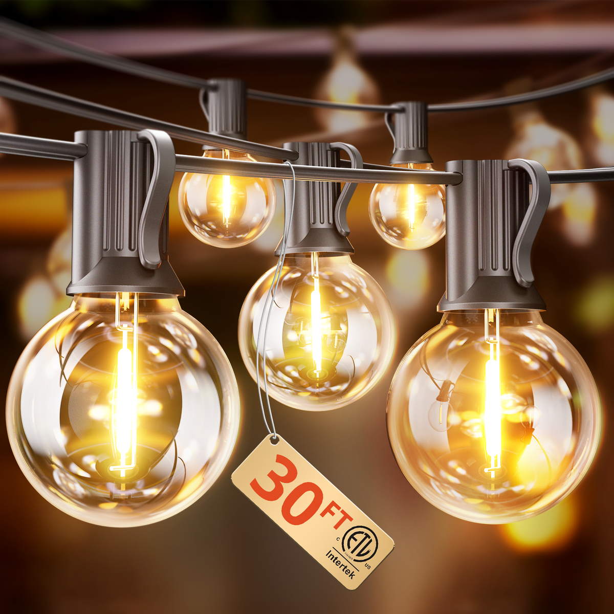VIPAR Outdoor String Lights,30FT 13 G40 Patio Lights Waterproof for Balcony